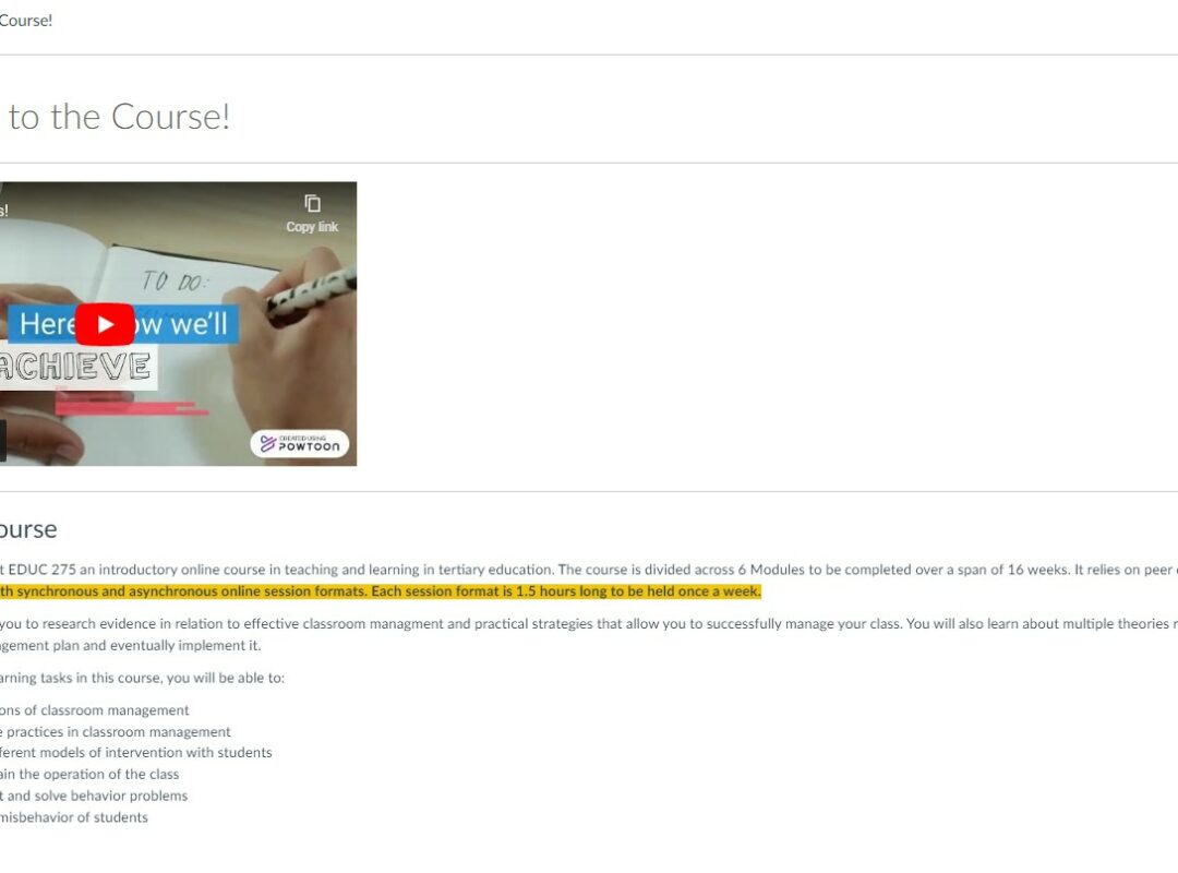 University Course Module – Classroom Management