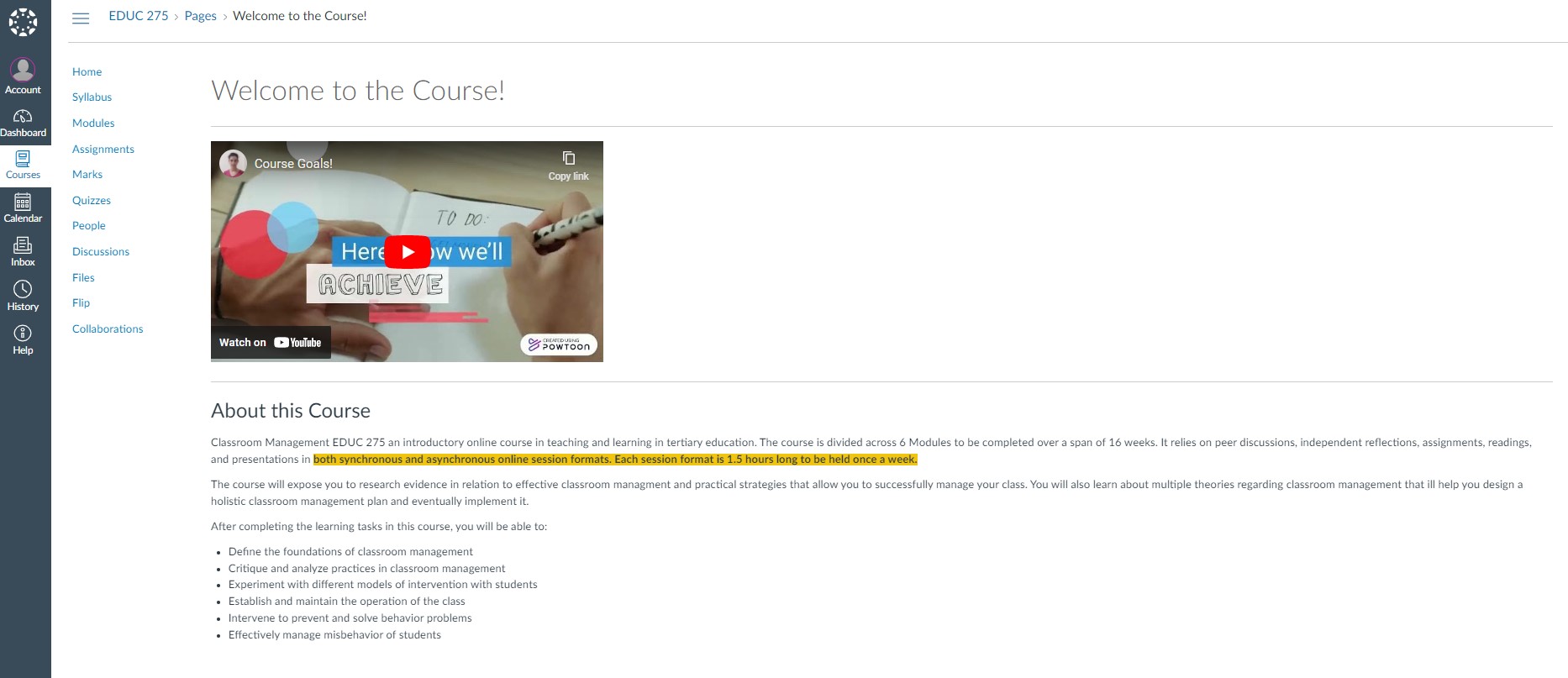 University Course Module - Classroom Management